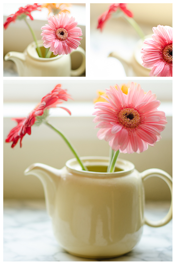 teapot and flowers layout